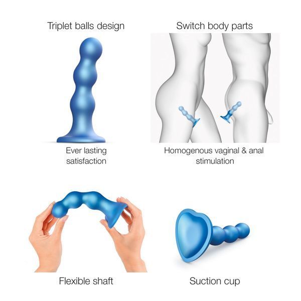 Насадка для страпона Strap-On-Me Dildo Plug Balls Blue Metallic  SO8992 фото