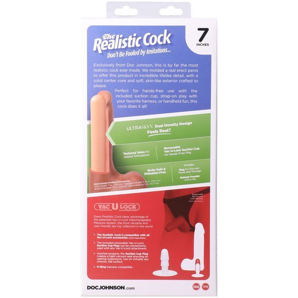 Реалистичный фаллоимитатор Doc Johnson The Realistic Cock, 17.8 см, шоколадный, Ultraskyn SX4467 фото