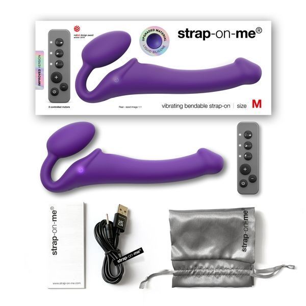 Безремневой страпон с вибрацией Strap-On-Me Vibrating Violet L, диам. 4,2 см, пульт ДУ, регулируемый SO3825 фото