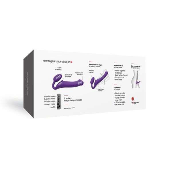 Безремневой страпон с вибрацией Strap-On-Me Vibrating Violet L, диам. 4,2 см, пульт ДУ, регулируемый SO3825 фото