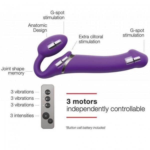 Безремневой страпон с вибрацией Strap-On-Me Vibrating Violet L, диам. 4,2 см, пульт ДУ, регулируемый SO3825 фото