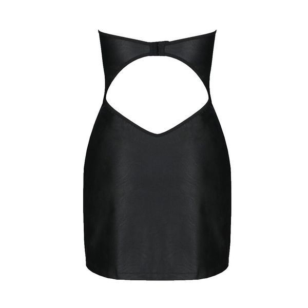 Мінісукня з екошкіри Passion CELINE CHEMISE, black, шнурівка, трусики в комплекті SO7062 фото