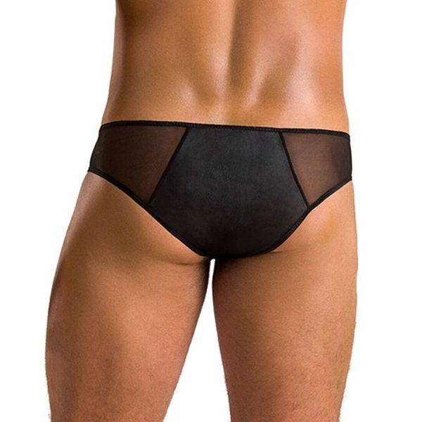 Мужские слипы на молнии Passion 042 SLIP TIMMY Black, экокожа, сетка SO7598 фото