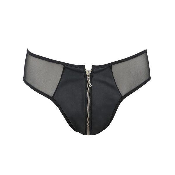 Мужские слипы на молнии Passion 042 SLIP TIMMY Black, экокожа, сетка SO7598 фото