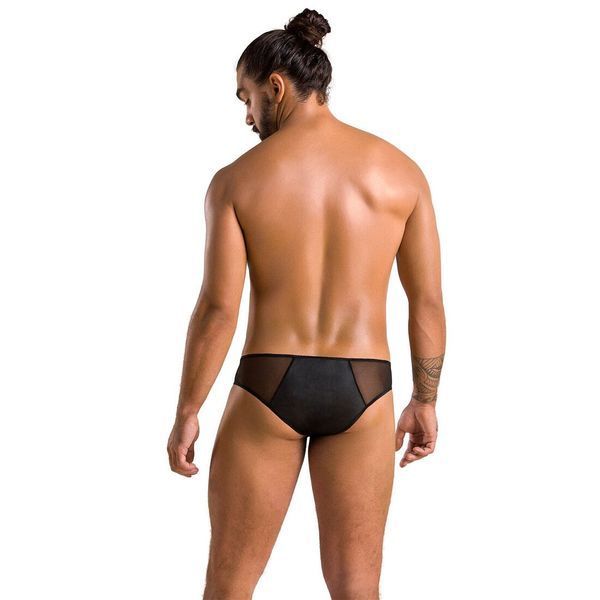 Мужские слипы на молнии Passion 042 SLIP TIMMY Black, экокожа, сетка SO7598 фото