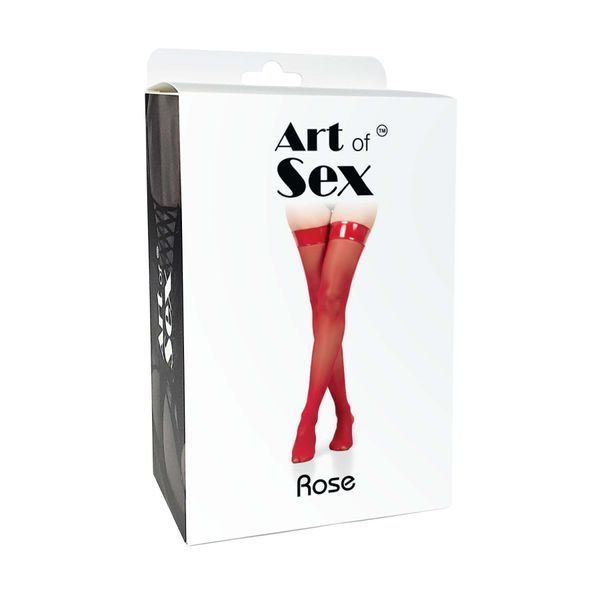 Панчохи в дрібну сітку з лакованою коронкою Art of Sex - Rose, колір чорний SX3409 фото