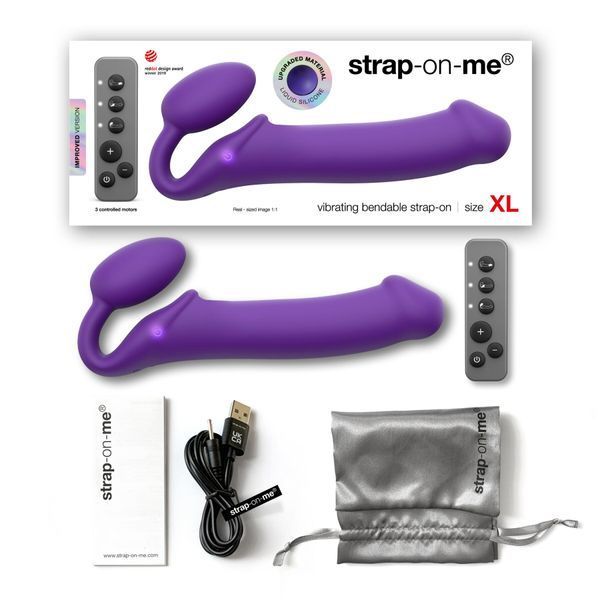 Безремінний страпон з вібрацією Strap-On-Me Vibrating Violet L, діам. 4,2 см, пульт ДК, регульований SO3827 фото
