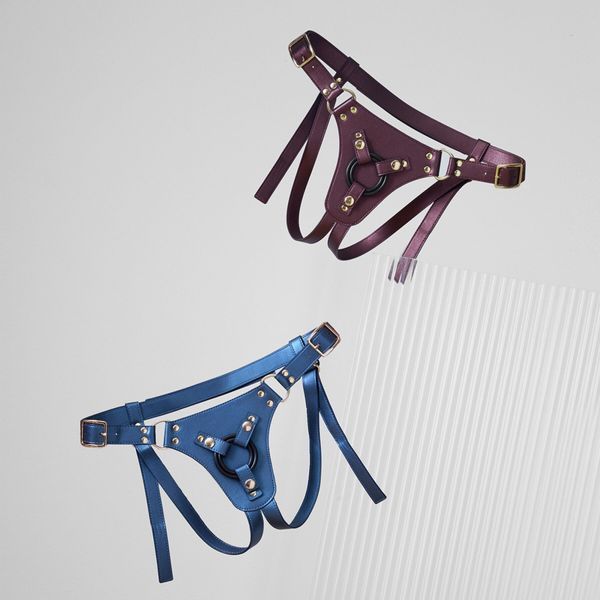 Трусики для страпона Strap-On-Me Harness Generous Aubergine, One Size, искусственная кожа, регулируемые ремни, сменные крепления д SX0674 фото