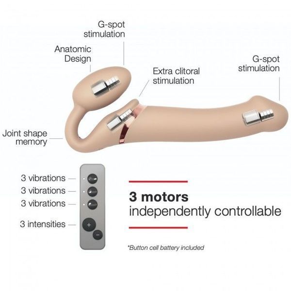 Безремінний страпон з вібрацією Strap-On-Me Vibrating Flesh L, діаметр 4,2 см, пульт ДК, регульований SO3828 фото