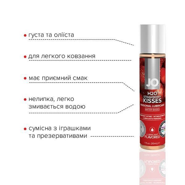 Змазка на водній основі JO H2O &mdash; Strawberry Kiss (30 мл) без цукру, рослинний гліцерин SO1469 фото