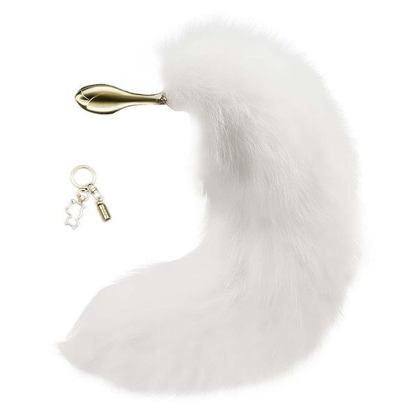 Металева анальна пробка Лисячий хвіст LOCKINK SEVANDA White Fox-Tail Anal Rose-shape Plug SX0866 фото