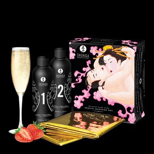 Гель для NURU-массажа Shunga Oriental Body-to-Body &ndash; Sparkling Strawberry Wine плюс простыня SO2551 фото
