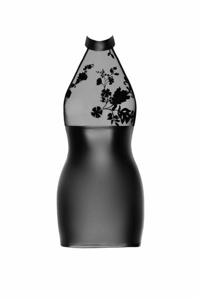 Сукня Noir Handmade F311 Eros, black, міні, спідниця під латекс, верх &mdash; сітка, відкрита спина SX0308 фото