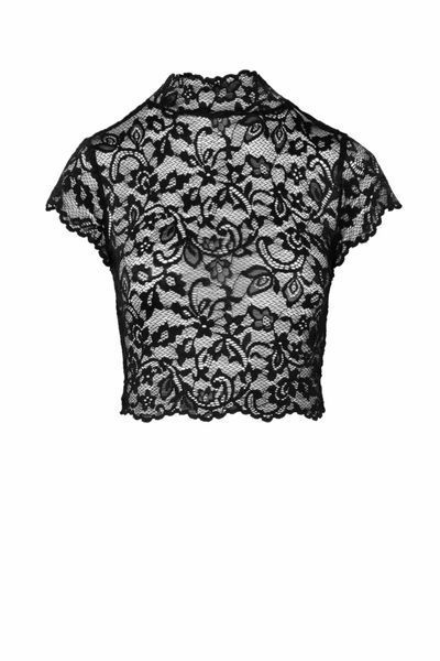 Топ Noir Handmade F303 Essence, black, кружевной, короткий рукав, воротник-стойка SX0255 фото