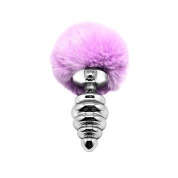 Металлическая анальная пробка Кроличий хвостик Alive Fluffy Twist Plug Purple SO6310 фото
