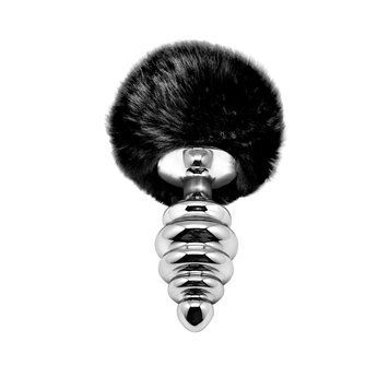 Металлическая анальная пробка Кроличий хвостик Alive Fluffy Twist Plug  Black SO6311 фото
