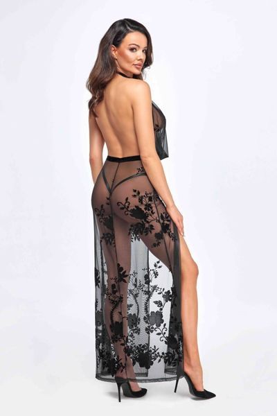 Сукня Noir Handmade F312 Divinity, black, прозора, до підлоги, відкрита спина, розріз збоку SX0314 фото