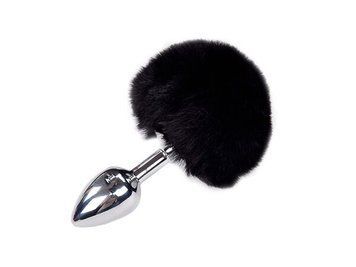 Металева анальна пробка Кролячий хвостик Alive Fluffy Plug  Black SO6312 фото