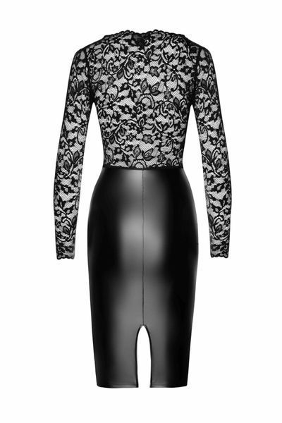 Платье Noir Handmade F295 Euphoria, black, кружево, глубокое декольте, юбка миди под латекс SX0207 фото