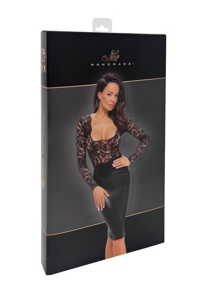 Платье Noir Handmade F295 Euphoria, black, кружево, глубокое декольте, юбка миди под латекс SX0207 фото