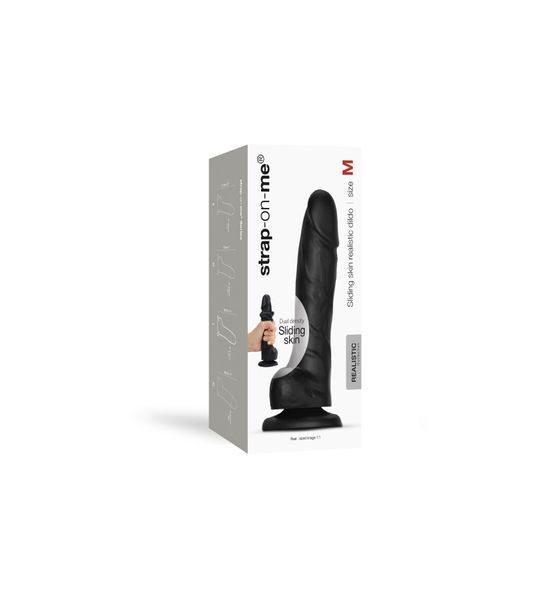Реалистичный фаллоимитатор Strap-On-Me Sliding Skin Realistic Dildo Black M, эффект подвижной кожи SO6256 фото