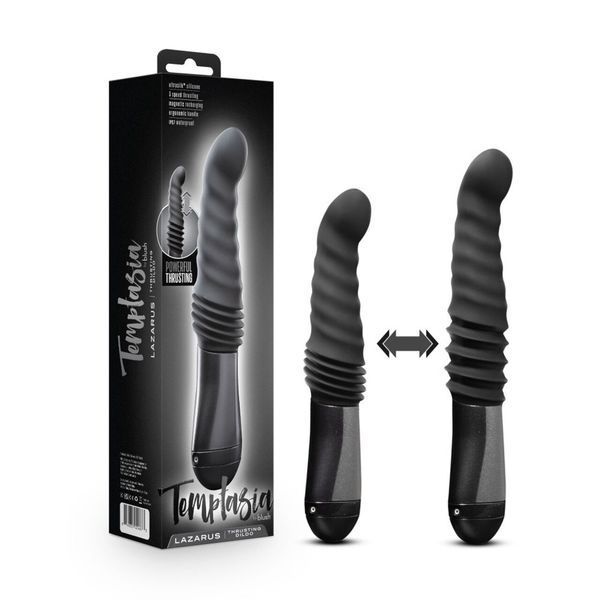 Пульсатор Blush Temptasia &ndash; Lazarus Thrusting Dildo &ndash; Black, ребристий стовбур, 3 швидкості SO8836 фото