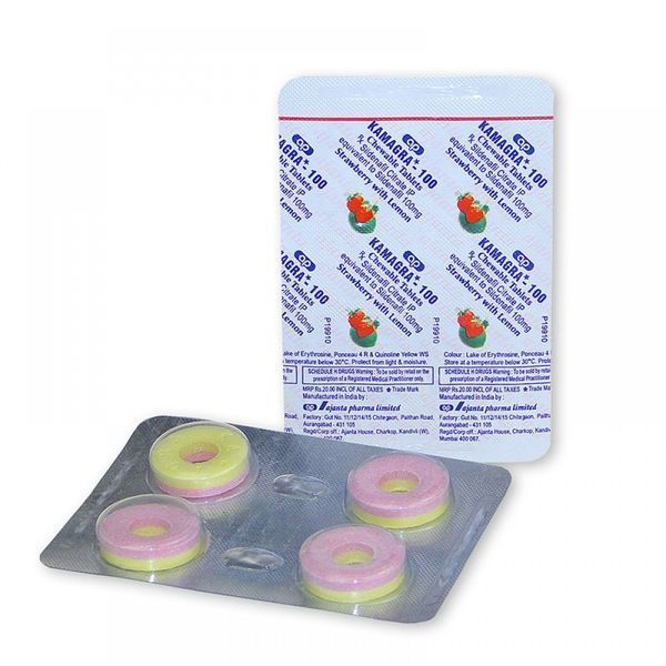 Таблетки для потенції Kamagra-100 полуничка та лимон, 4 таблетки B11003-1 фото