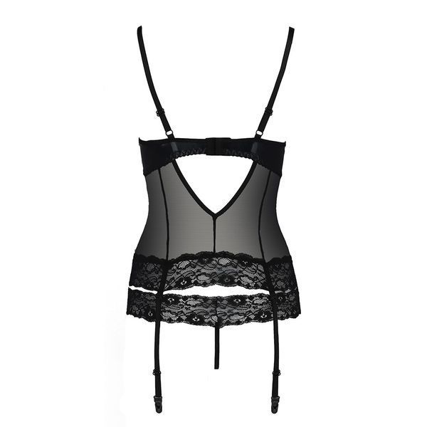 Корсет с открытой грудью Passion Exclusive NORTH CORSET, black, пажи, трусики, шнуровка PS24005 фото