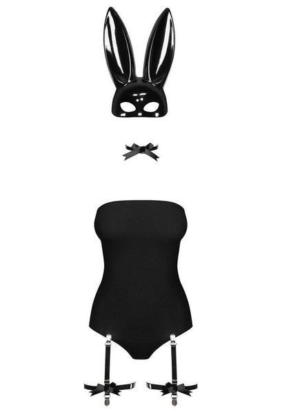 Еротичний костюм кролика Obsessive Bunny costume, black, боді, чокер, гартери, панчохи, маска SO7701 фото