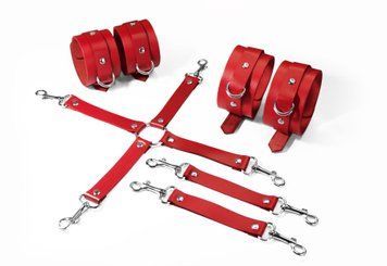 Набор для БДСМ 3 в 1 Feral Feelings BDSM Kit 3 Red, наручники, поножи, крестовина SO8270 фото