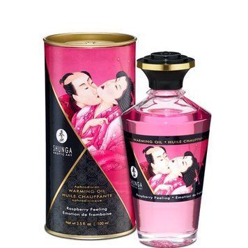Разогревающее масло Shunga Aphrodisiac Warming Oil &ndash; Raspberry Feeling (100 мл) без сахара, вкусное SO2494 фото