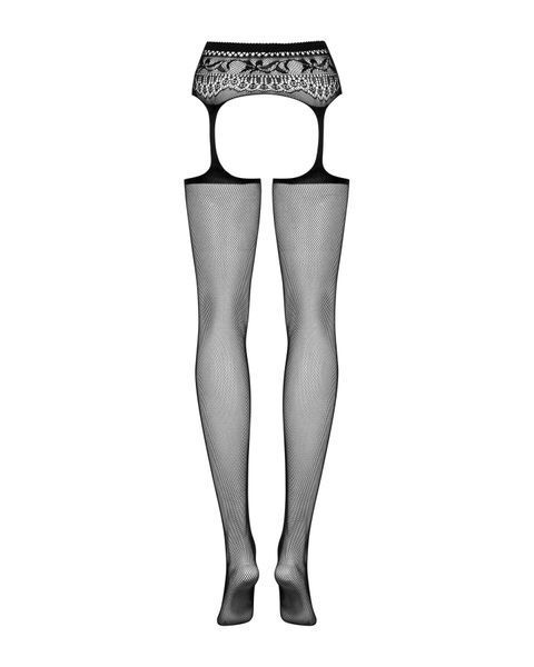 Сетчатые чулки-стокинги с кружевным поясом Obsessive Garter stockings S307 S/M/L, черные SO7270 фото