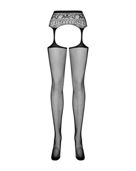 Сетчатые чулки-стокинги с кружевным поясом Obsessive Garter stockings S307 S/M/L, черные SO7270 фото