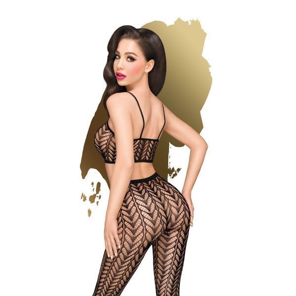 Комплект Penthouse Work it Out Black, короткий топ та колготки, ажурне плетіння SO6448 фото