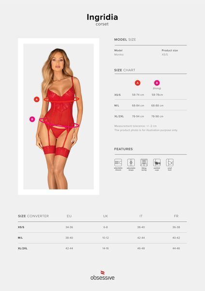 Комплект корсет и стринги Obsessive Ingridia corset & thong, красный SO9028 фото