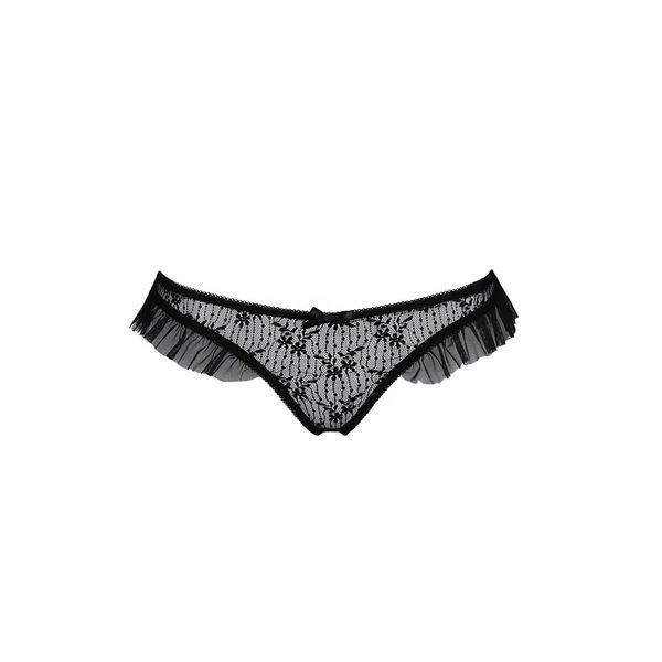Трусики з оборками Passion Exclusive DONIA THONG, black PS25902 фото