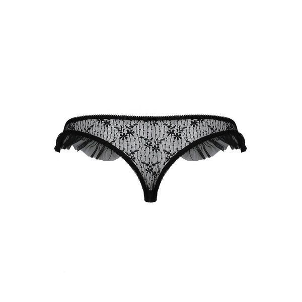 Трусики з оборками Passion Exclusive DONIA THONG, black PS25902 фото