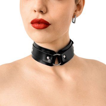 БДСМ-нашийник з кільцем Art of Sex - Martina Collar with ring, натуральна шкіра, колір чорний SX0517 фото