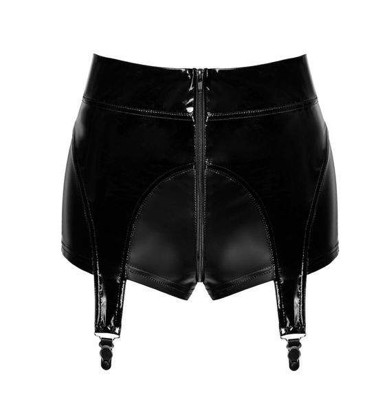 Шортики Noir Handmade F325 Glam, black, винил, высокая талия, крепления для чулок, с доступом SX0381 фото