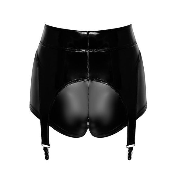 Шортики Noir Handmade F325 Glam, black, винил, высокая талия, крепления для чулок, с доступом SX0381 фото