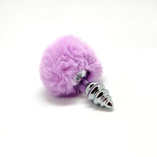 Металлическая анальная пробка Кроличий хвостик Alive Fluffy Twist Plug Purple SO6306 фото