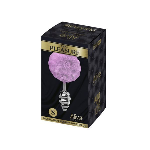 Металлическая анальная пробка Кроличий хвостик Alive Fluffy Twist Plug Purple SO6306 фото