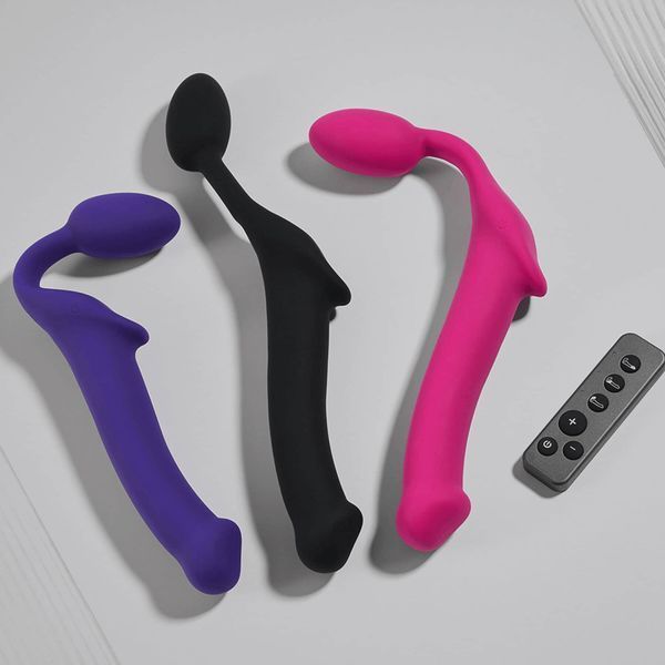 Безремневой страпон с вибрацией Strap-On-Me Vibrating Fuchsia, пульт ДУ, регулируемый SX2571 фото