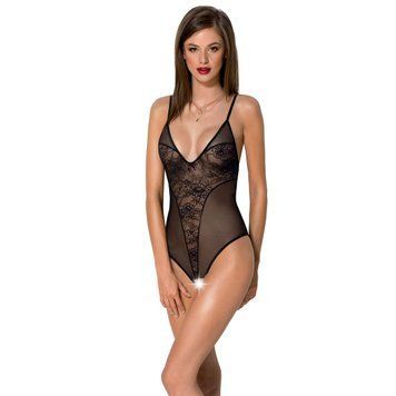 Боди с ажурным декором и открытым шагом Passion URSULA BODY, black SO5830 фото
