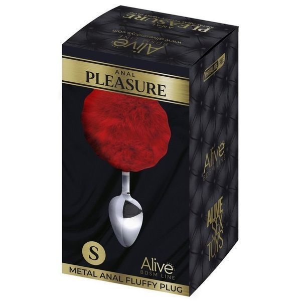 Анальная пробка Alive Anal Pleasure металлическая с красным хвостиком, M SO6317 фото