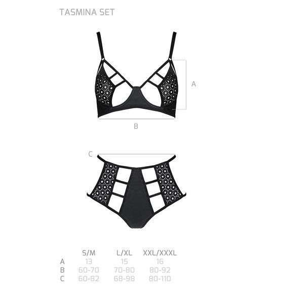 Комплект білизни Passion TASMINA SET black, ліф, високі трусики з корсетом ззаду SO8491 фото
