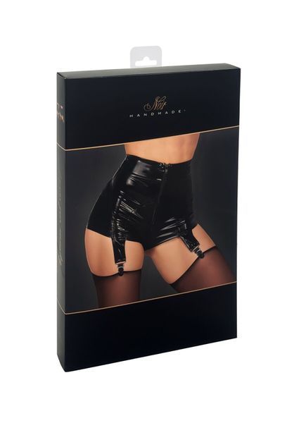 Шортики Noir Handmade F325 Glam, black, винил, высокая талия, крепления для чулок, с доступом SX0386 фото