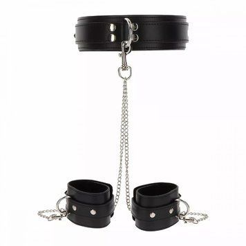 Широкий ошейник с наручниками и цепью Taboom Luxury Bondage Essentials, черный TB17104 фото