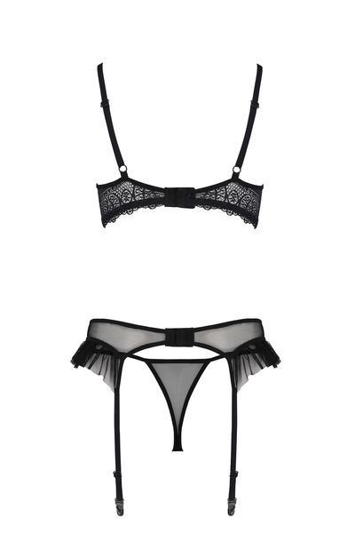 Комплект Passion KERRIA SET WITH OPEN BRA black, бюстгальтер з відкритою чашкою, стрінги, пояс для панчіх SX0495 фото