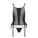 Сетчатый корсет с люверсами и съемными пажами Passion MALWIA CORSET, black, эко-кожа, стринги SO5766 фото 5